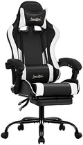 Gaming Chair Office Chair Desk Chair with Footrest Lumbar Support Headrest Armrest Task Rolling Swivel Ergonomic E-Sports Adjustable PC Gamer Chair (White) by BestOffice