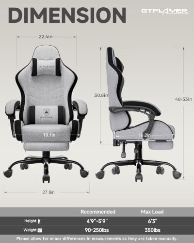 GTPLAYER Gaming Chair for Adults, Computer Chair with Footrest, Grey | Ergonomic Video Game Chair with 90-155° Recline, Removable Headrest & Lumbar Support, All-Day Comfort for Home & Office - Image 3