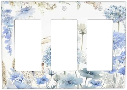 Decorative Outlet Covers Blue Floral Hydrangea Watercolor Wildflower 3 Gang Gfci Wall Plate Triple Rocker Light Switch Covers Electrical Receptacle Switchplate Plug Faceplate for Bedroom Decor by JOOJIAO
