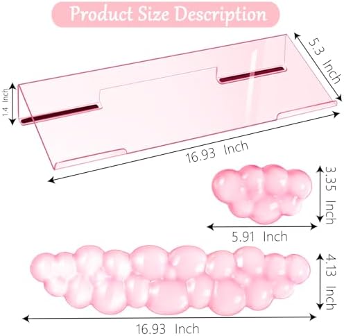 Acrylic Computer Keyboard Stand with Gel Cloud Wrist Rest Keyboard Riser with Comfortable Clear Silicone Mouse Wrist Pad Ergonomic Tilted Transparent Keyboard Holder for Desktop Office Hot Pink - Image 4