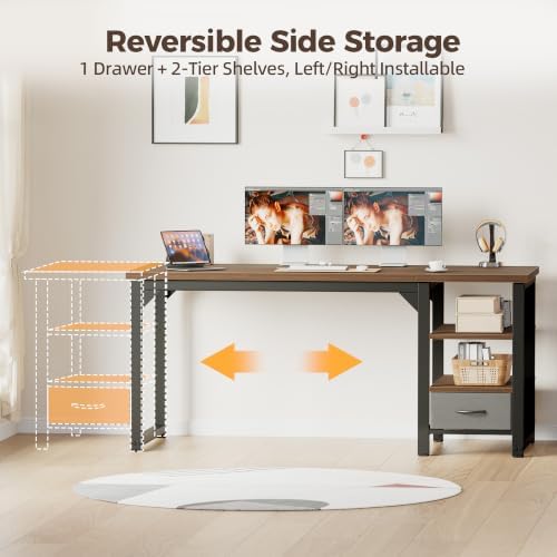 Mericonia 54" Reversible Computer Desk with Drawer, 1" Thick Office Desk - Image 5