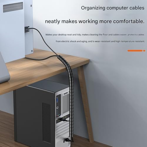 Spiral Cable Wrap with Clip,Dia.16mm Desk Cable Organizer Spiral for Wire Management,4.9Ft Flexible Wire Organizer with Wire Grip- Keep Office Cords Neat, Tangle-Free and Protected,Black 3 Packs - Image 2