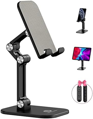 OCYCLONE Cell Phone Stand + 2 PCS Cable Organizer, Angle Height Adjustable iPhone Stand for Desk, Foldable Cell Phone Holder Tablet Stand Compatible with 4.7"-13" Phone Tablet by OCYCLONE