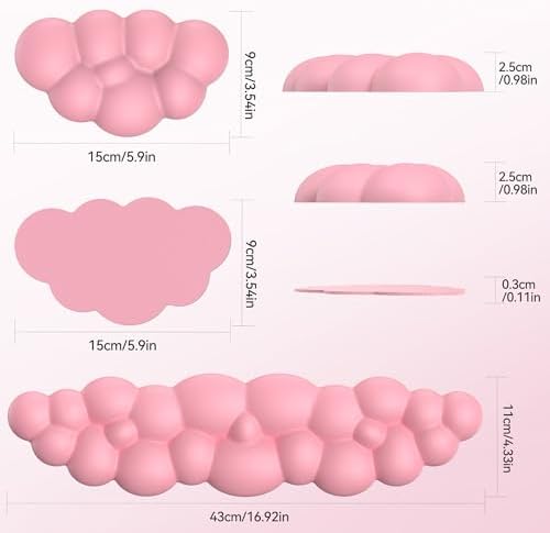 TECKNET Cloud Keyboard Wrist Rest Set, Cloud Wrist Rest with Non-Slip Base, PU Leather Wrist Pad for Keyboard with Ergonomic Memory Foam for Computer Laptop Office Gaming and Pain Relief, Dark Pink - Image 2