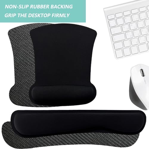 Keyboard Wrist Rest Pad Mouse Pad with Wrist Support Set of 3, Gaming Mousepad with Non-Slip Rubber Base, Ergonomic Memory Foam Mouse Cushion Support for Home Office Laptop Computer, Black - Image 4