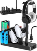 Drevet Charging Station for Multiple Devices, 6 Port USB C Fast Charger Station with 2 AC Outlets and Headset Stand, USB Charging Dock Compatible with Cellphone, Tablet, Kindle, iPhone, iPad and More by Drevet