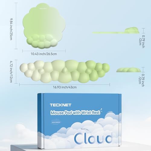 TECKNET Cloud Wrist Rest & Ergonomic Mouse Pad, Cloud Keyboard Wrist Rest with Non-Slip Base, PU Leather Memory Foam Wrist Pad for Keyboard and Mouse, Pain Relief for Typing, Gaming, Green - Image 2