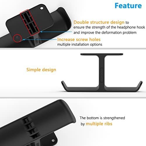 1Pack Double Headphone Hanger, Under Desk Adhesive Mount, Black - Image 3