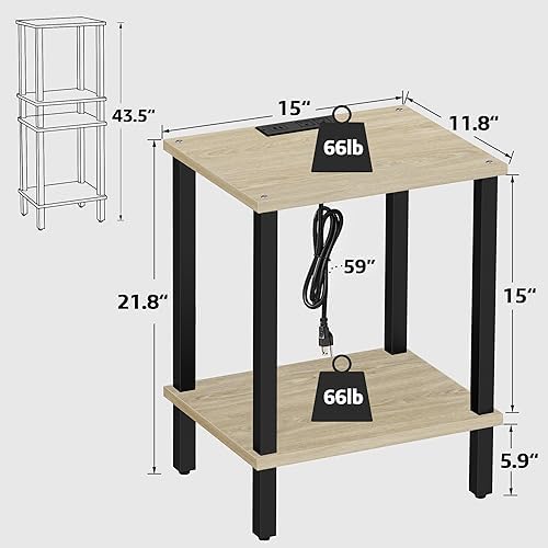 TUTOTAK End Table with Charging Station, Side Table, Nightstand - Image 3