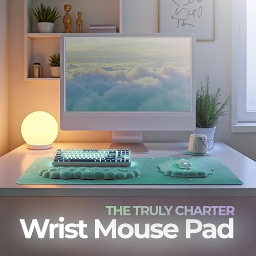 Premium Quality Cloud Wrist Rest Keyboard & Mouse Pad Set – Ergonomic Memory Foam Desk Accessories with Wrist Support & Cloud Coaster Wrist Rest for Office & Gaming- Mint - Image 2