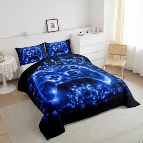 Feelyou Kids Boys Gamer Bedding Set Queen Size Video Game Gamepad Comforter for Boys Teens Blue Black Game Gaming Comforter Set Soft Microfiber - Image 4