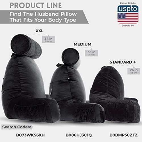 Husband Pillow Medium Reading Pillow with Arms - 23" Backrest for Sitting Up in Bed - Firm Support Bed Rest Pillow for Adults, Neck Roll, Removable Cover - TV, Reading, Lounging - Black - Image 3