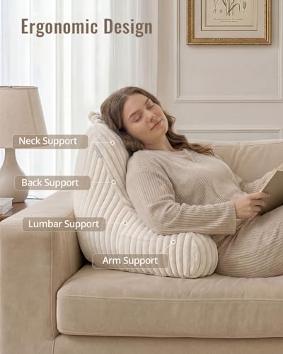 Blissful Diary Reading Pillow for Sitting in Bed, Large Flannel Back Pillow Bed Sitting Up for Adult & Children, Backrest Cushion for Sit Up in Couch or Floor, Dorm Essentials, Cream White - Image 2