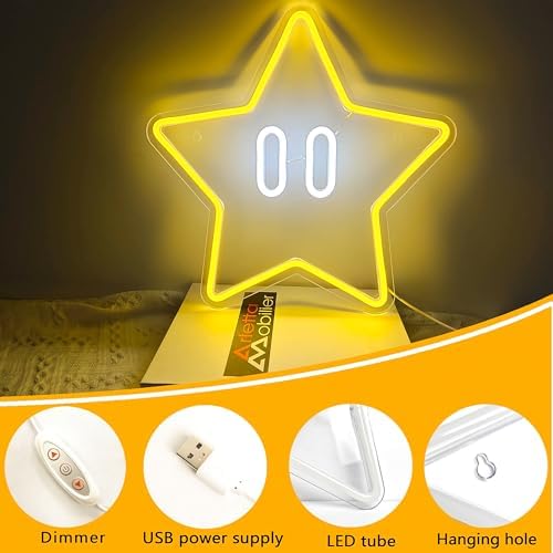 Star Neon Sign, Gaming Led Neon Light for Kids Bedroom Wall Decor Game Room Decor,Man Cave,Dimmable Gaming Star Led Sign Gifts for Kids Boys - Image 3