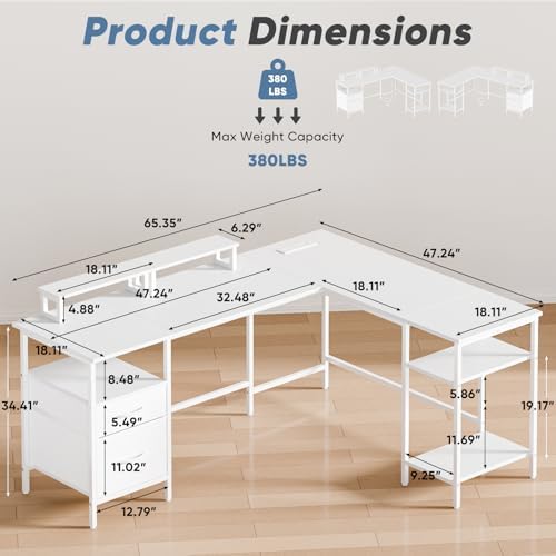 DUMOS 62 Inch L Shaped Computer Desk with Charging Station - Image 3
