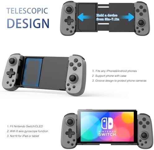 Wireless Controller for iPhone/Android/PC/iPad/Tablet/APPL Arcade MFi Games/Switch/PS4, Support Streaming on PS5/Xbox/PC Console, Cloud Gaming Gamepad Joystick - Turbo/6-Axis Gyro/Dual Motors -Grey - Image 4