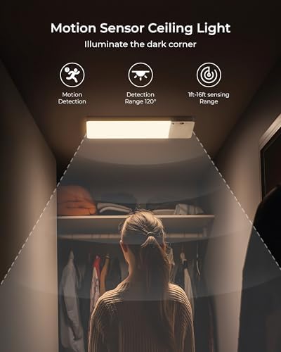 2 Pack Rechargeable Motion Sensor Ceiling Light, Cordless Closet Light - Image 2
