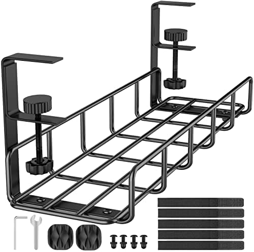 Under Desk Cable Management Tray No Drill Steel Tray Black by REFLYING