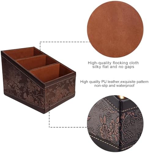 Fashionable PU leather TV remote control Holder with 3 compartments, Desk Caddy Organizer for DVD Cable Plus notepad and pen Chapstick Fingernail clippers Letter opener All in one Retro(2 pieces) - Image 5