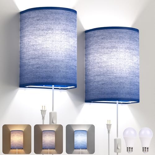 Yunaking Plug in Wall Sconces Set of Two Wall Lights with On/Off Switch by Yunaking
