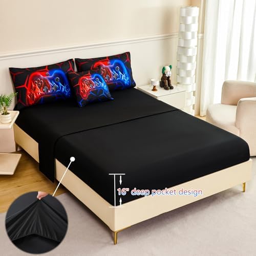 ZRNBAST 6-Piece Gamer Comforter Set Queen Size Red and Blue Gaming Bedding Sets for Boys with Sheets Soft Fluffy Game Console Design Bed in a Bag (Red Blue, Queen) - Image 6