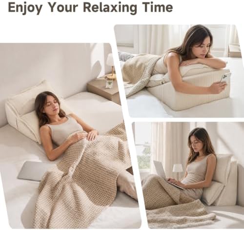 Reading Pillow for Bed, Cream Corduroy Backrest Pillow - Image 3
