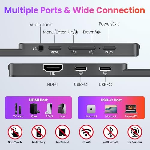 Upperizon Portable Monitor 15.6 inch FHD 87% sRGB 60Hz IPS HDR HDMI USB-C Travel Monitor for Laptop MacBook PC Surface PS5 Xbox, External Display with Kickstand & Speakers, VESA Compatible - Image 5