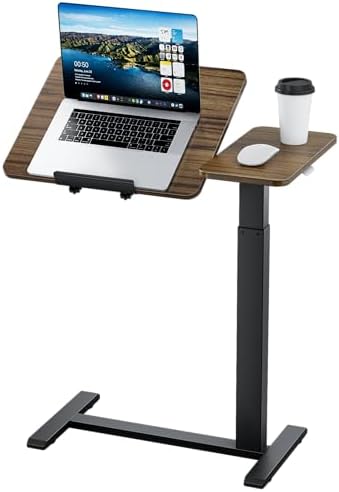 Ywin Medical Overbed Table with Wheels, Lift 27-43in, Black Walnut by Unknown