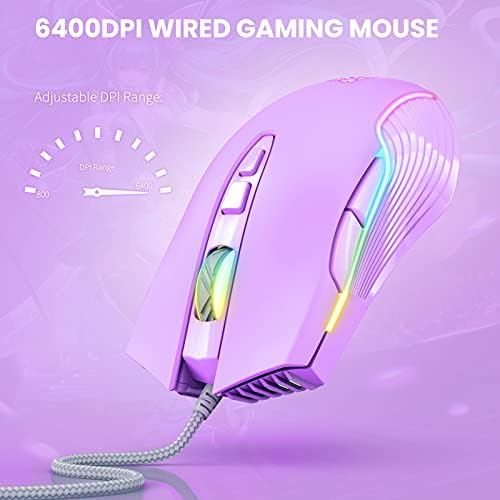 RGB Gaming Mouse Wired, 6400 DPI & 7 Buttons, Lilac - Image 4