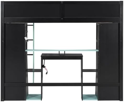Merax Full Size Gaming Loft Bed with Desk and Built-in Wardrobe & Cabinets - Image 7