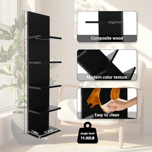 5 Tier Wall Shelf Unit, Black - Image 3
