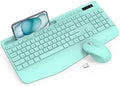 Wireless Keyboard and Mouse Combo - Full-Sized Ergonomic Keyboard with Wrist Rest, Phone Holder, Sleep Mode, Silent 2.4GHz Cordless Keyboard Mouse Combo for Computer, Laptop, PC, Mac, Windows (Green) by Trueque