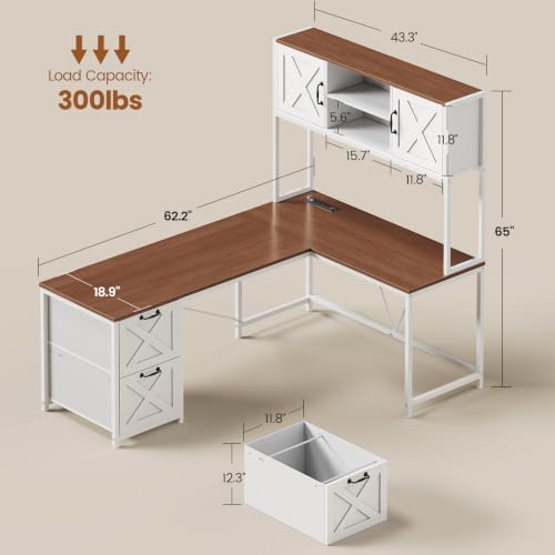 SEDETA Reversible Farmhouse L Shaped Computer Desk with Drawers, Hutch - Image 2