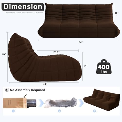 WHGBJA Oversized Bean Bag Chair for Adults with Memory Foam 3 Seater Couch | Floor Sofa Couch for Gaming, Reading, Bedroom, Living Room, Comfy, Boneless, Ergonomic - Image 2