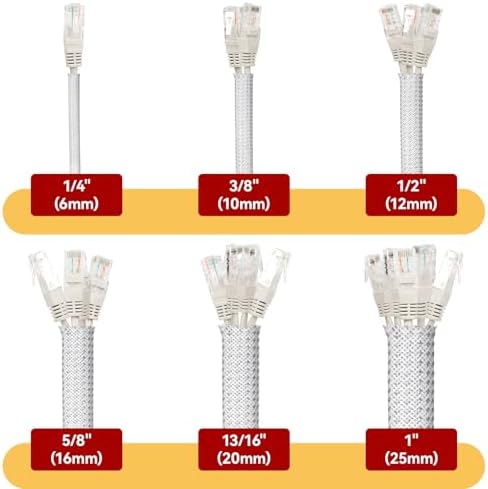 Braided Cable Sleeve, 16.4ft Expandable Mesh Cable Management Sleeve, Wear-Resistant Cord Protectors from Pets No Chew Flexible Wire Sleeving for Audio Video (White and Silver, 3/8") - Image 2