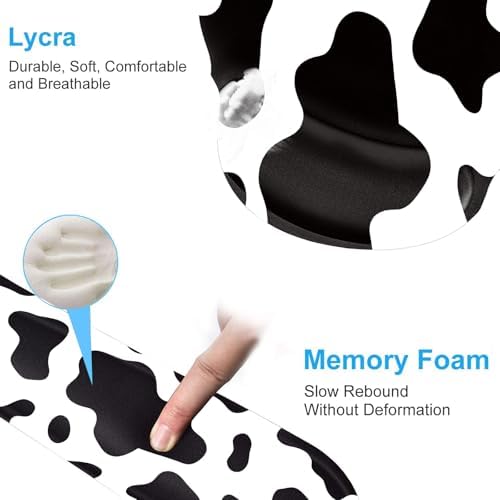 Keyboard Wrist Rest and Mouse Pad Wrist Support Set with Coasters,Ergonomic Gaming Mousepad for Home Office Working Studying Easy Typing & Pain Relief,Cow Print - Image 5