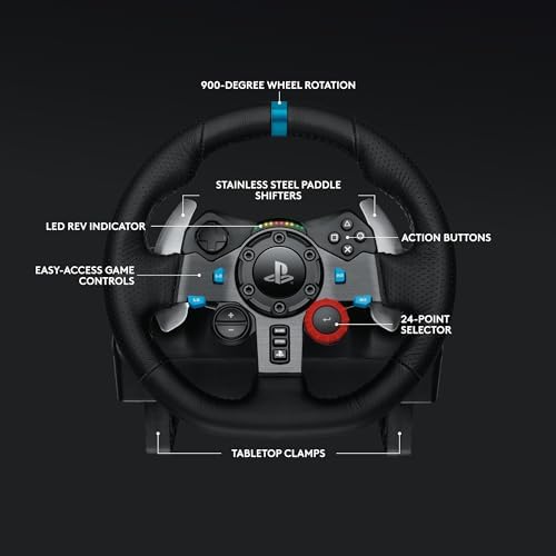 Logitech G29 Driving Force Racing Wheel and Pedals, Force Feedback, Real Leather + Logitech G Driving Force Shifter - For PS5, PS4 and PC, Mac - Black - Image 5