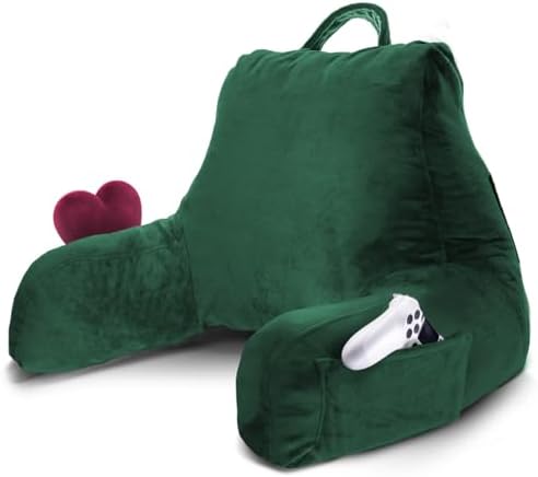 Nestl Reading Pillow for Bed, Back Pillow for Sitting Up in Bed, Dark Green | 14” Backrest Pillow for Teens & Kids, Adjustable Support, Shredded Memory Foam Fill, OEKO-TEX, Use for Couch, Sofa, and Floor by Nestl
