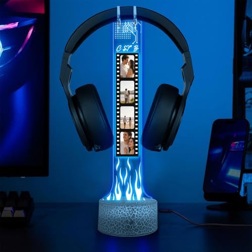 Personalized RGB LED Headphone, Custom Couple Photo Headset Holder, Gaming Decor Gift for Boyfriend, Valentines Day Gift for Him, Custom Couple Gifts, Gifts for Gamers, Photo Headphone by GiantBigHands