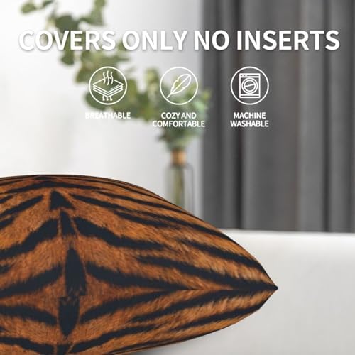 Pillowcase Set of 2 Tiger Animal Texture Throw Pillow Covers Shells for Couch Office Bedroom Home Decoration, 22"X22" - Image 4