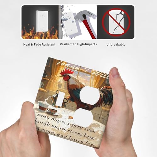 Decorative Outlet Covers Vintage Funny Chicken Rooster 2 Gang Combination 1 Toggle/1 Duplex Light Switch Cover Gfci Wall Plate Electrical Receptacle Switchplate for Kitchen Decor - Image 6