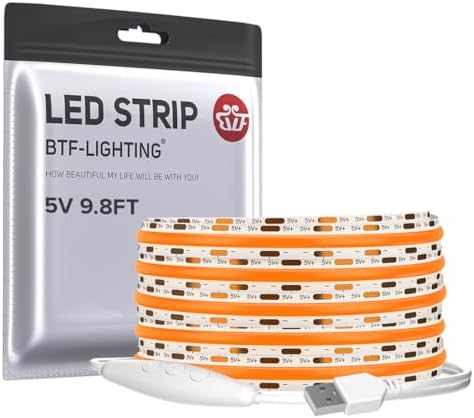 BTF-LIGHTING 5V USB COB LED Strip Lights 9.8FT Orange Color for TV by BTF-LIGHTING