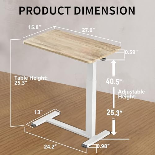 Ywin Hospital Bedside Table with Wheels, Pneumatic Lift, Light Rustic Brown - Image 3