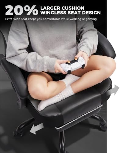GTPLAYER Big and Tall Gaming Chair with Footrest, Ergonomic Office Desk Chair with 4.4in Thick Cushion and Wide Wingless Seat, Comfortable Leather Computer Chair, Predator Series, Gray Gradient - Image 6