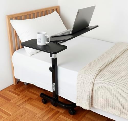 KMINA Overbed Table with Wheels, Tilting Hospital Bed Table, Black - Image 2