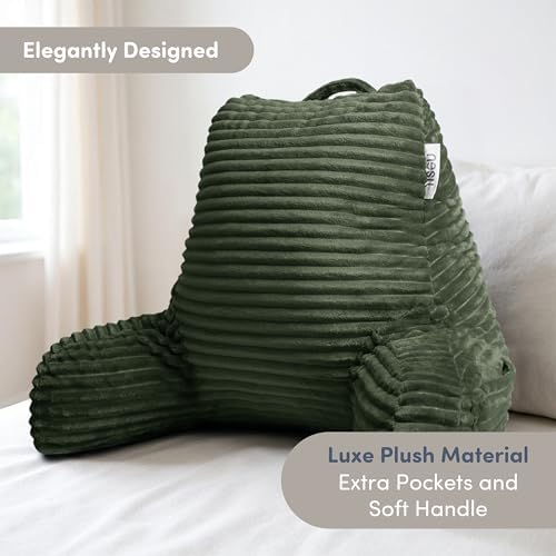 Nestl Reading Pillow with Shredded Memory Foam, Luxe Cut Plush Back Pillow for Sitting Up in Bed, Back and Arms Adjustable Support for Adult & Teens, Backrest Pillows with Washable Cover Olive Green - Image 3