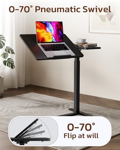Simple Deluxe Standing Rolling Desk with Hidden Casters, Height Adjustable Pneumatic Mobile Laptop Desk, Tilting Bedside Table for Laptop, Overbed Bedside Table Hospital Home Use, Black - Image 7
