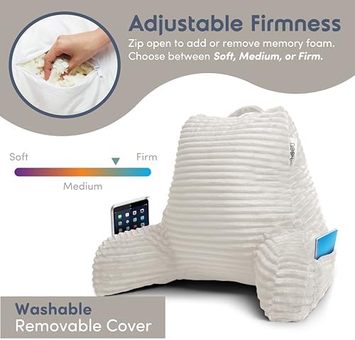 Nestl Reading Pillow with Shredded Memory Foam, Luxe Cut Plush Back Pillow for Sitting Up in Bed, Back and Arms Adjustable Support for Adult & Teens, Backrest Pillows with Washable Cover Linen - Image 3