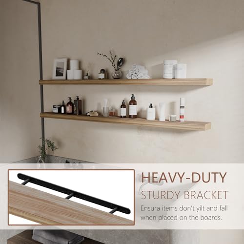 60 inch Long Floating Shelves for Wall,Solid Wood Long Shelves Set of 2,Brown Rustic Mounted Shelves for Bathroom Bedroom Home Office (Brown, 60 Inch) - Image 5