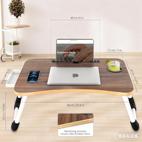 Fayquaze Portable Foldable Laptop Bed Desk with Storage Drawer and Cup Holder - Lap Desk Laptop Stand Tray Table for Eating, Reading and Working - Image 4